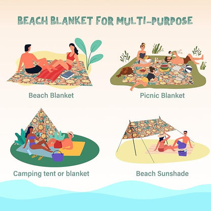 Beach Blanket Waterproof Sandproof 1-7 Adult Oversized 78 '' × 81 '' Lightweight Durable Compact Sand Free Beach Mat for Travel Camping Hiking Picnic Blanket Extra Large