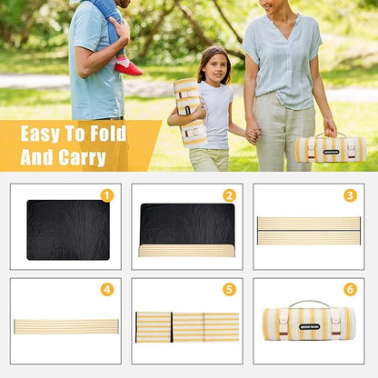 G GOOD GAIN Picnic Blankets Waterproof - Extra Large Outdoor Blanket Sand Free Foldable with Carry Strap for Beach, Camping, Park Grass, Hiking, Travel, Concerts, Indoor(Bumblebee)