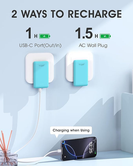 TG90° 5000mAh Slim Portable Charger,Ultra Compact Portable Charger with Built-in AC Wall Plug & USB-C Fast Charging,Pocket Size Travel Charger Compatible with iPhone 17 16 15 14 Samsung S22 S21 iPad