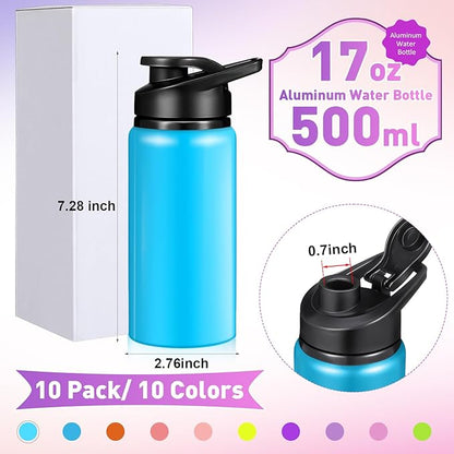 10 Pcs Reusable Aluminum Water Bottles Bulk Multicolor Outdoor Sports Water Bottles for Travel Gym Cycling Camping, Snap Lid