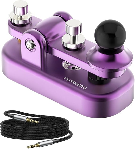 Mini Morse Radio Key CW HAM Send Telegram Double Paddle Morse Code Key with Aluminum Alloy Body Base (Purple)