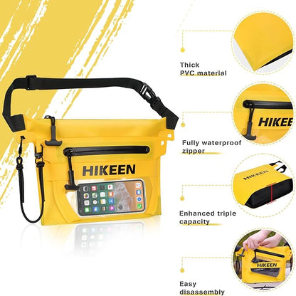 Hikeen 2 in 1 Waterproof Dry Bag with Screen Touch, IP68 Small Dry Bag Removable to Keep Phone Wallet Safe and Dry for Beach Swimming Kayaking Boating (Yellow)