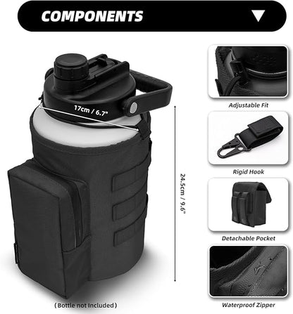 Water Bottle Holder Bag with Molle Strap - Water Bottle Carrier Pouch for Walking, Gym, Camping, Fishing, Hunting 32oz, 64oz, 128oz One Gallon Tactical Carrier Holder