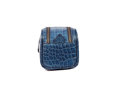 10" Premium Leather Toiletry Travel Pouch With Waterproof Lining | King-Size Handcrafted Vintage Dopp - Kit ~ Gift for Father's Day By Aaron Leather Goods (Egyptian Blue)