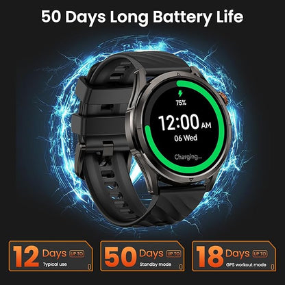 KOSPET Magic R10 GPS Smart Watch for Men, Stainless Steel Body, 50 Days Battery, 5ATM Waterproof, 180 Sport Modes for Outdoor Activity, 24/7 Heart Rate & Sleep Monitor (Black)