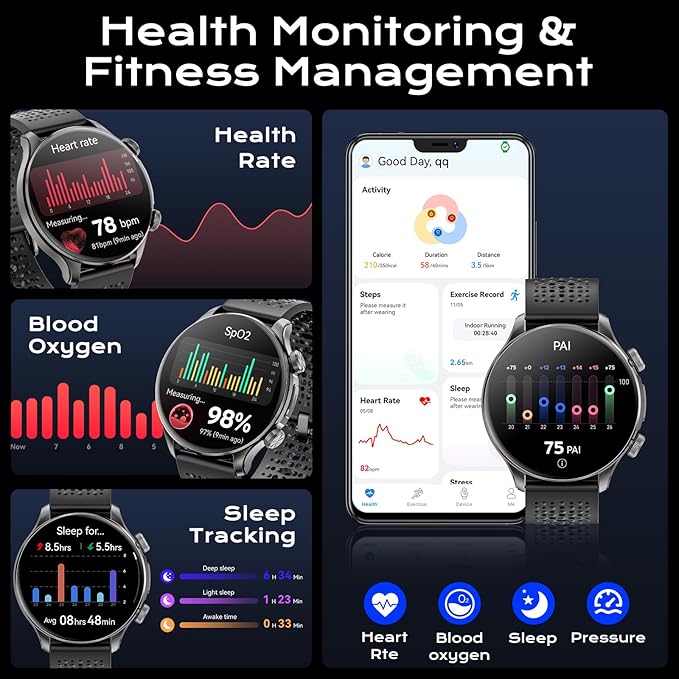 GPS Smart Watches for Men (Answer/Make Call), 1.60" AMOLED Display Smartwatch, 170+ Sports Modes Fitness Tracker Watch with Compass Pedometer, 5ATM Waterproof Mens Smart Watch for Android iPhone