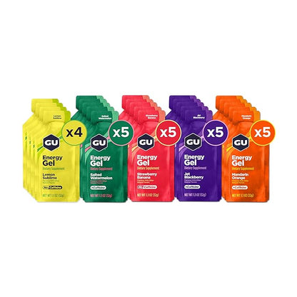 GU Energy Original Sports Nutrition Energy Gel, Vegan, Gluten-Free, Kosher, and Dairy-Free On-the-Go Energy for Any Workout, 24-Count, Assorted Fruity Flavors