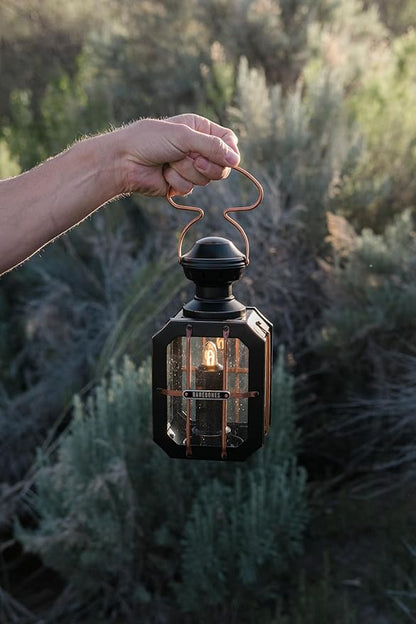 Barebones Box Candle Lantern – Vintage Steel & Glass Lantern for Indoor & Outdoor Use – Magnetic Doors, Hanging Handle & Replaceable Windows for Patio, Garden & Home Ambiance (Candle Not Included)