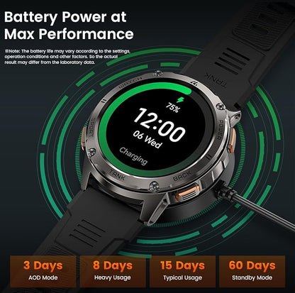 KOSPET Smart Watch for Men, 60 Days Extra-Long Battery, 50M Waterproof for Swimming, Rugged Military Full Metal Body Smartwatch, 1.43” AMOLED Always-On Fitness Watch(Answer/Make Calls) AI Voice