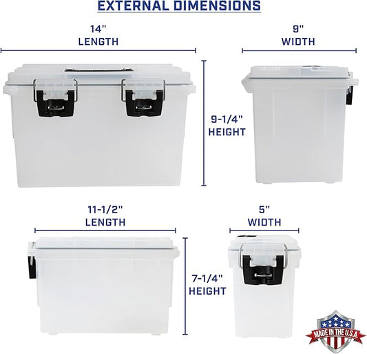 Sheffield 12722 2-Pack Combo Ammo Storage Boxes, .30 Cal and .50 Cal Field Boxes, Water and Dust Resistant, Lockable Storage Box with Handle for Hunting Gear and Bullets, Made in the USA, Frost