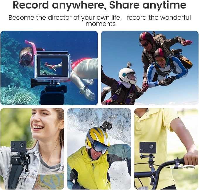 HLS Waterproof Action Camera 4K Stabilization with 2 Batteries 1350mAh for Video,4K WiFi Remote Underwater Cameras with Wide Angle Lens HD,Sports Action Video Cameras with Accessories Mount Kit