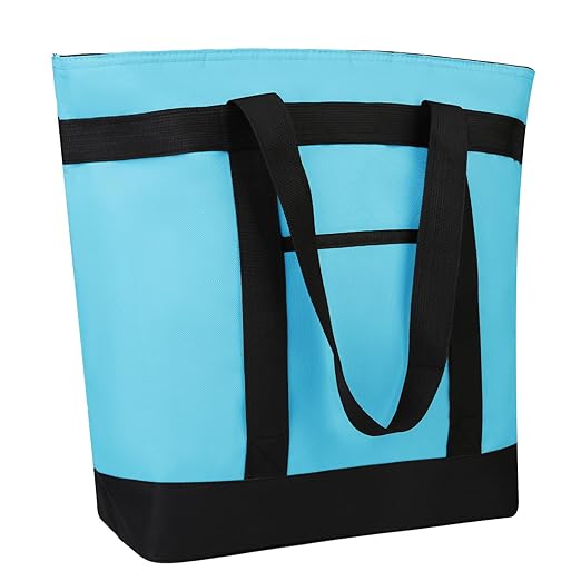 Insulated Reusable Tote Bag for Grocery Shopping for Women/Men, Pizza/Food Delivery Bag to Keep Food Cold/Hot for Uber Eats/Doordash/Grubub, Cooler bags for Travel/Beach/Picnic, Blue
