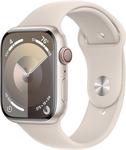 Apple Watch Series 9 [GPS + Cellular 45mm] Starlight Aluminum Case with Starlight Sport Band M/L (Renewed)