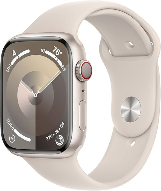 Apple Watch Series 9 [GPS + Cellular 45mm] Starlight Aluminum Case with Starlight Sport Band M/L (Renewed)