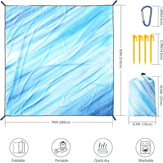 Beach Blanket Waterproof Sandproof Extra Large Beach Mat 79" X 83"/120"x108"for 1-8 Adults Quick Drying Durable Outdoor Picnic Mat for Beach Travel Camping Hiking