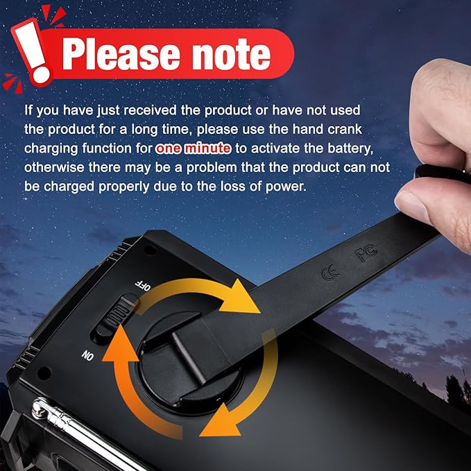 Hand Crank Emergency Radio NOAA Weather Radio 7400mWh Battery Operated 3 in 1 Charging Cable Hand Crank Charger with AM FM Portable Solar Powered Radio for Winter Storm Hurricane Survival Gear