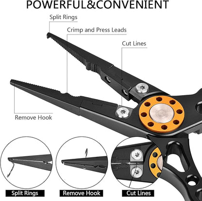 ZACX Fish Lip Gripper Pliers - Upgraded Muti-Function Hook Remover and Split Ring Pliers for Fly Fishing, Ice Fishing, Fishing Gear - Gift for Men (Package B)