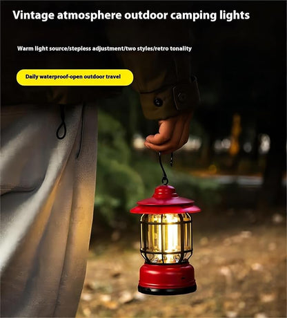 Rechargeable Camping Lantern,Outdoor Camping Light with USB Charging Port,Fearless of Wind and rain,Suitable for Garden,Courtyard,and Lawn Use(Red)