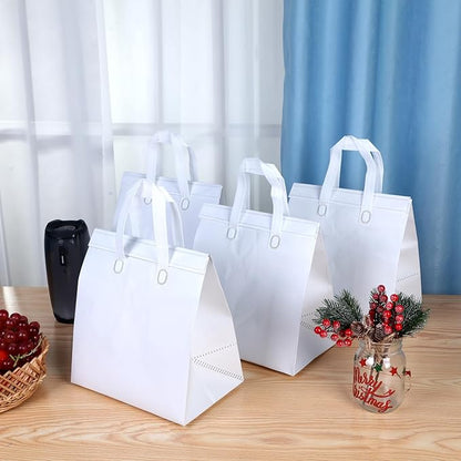 Hushee 200 Pcs Insulated Take out Bags Bulk Thermal Insulation Take Away Bags Disposable Cooler Bags 10.24x11.02x6.69 Inch for Grocery Lunch Hot Cold Frozen Food Delivery Shipping(White)
