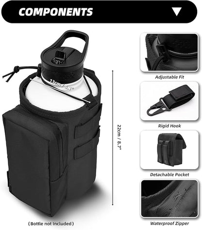 Water Bottle Holder Bag with Molle Strap - Water Bottle Carrier Pouch for Walking, Gym, Camping, Fishing, Hunting 32oz, 64oz, 128oz One Gallon Tactical Carrier Holder