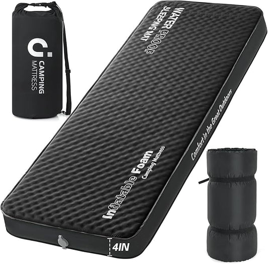 Self Inflating Sleeping Pad, 4in Ultra-Thick Foam Camping Mattress with Air Pump Sack Small Single Size, Sleeping Mats for Adults Inflatable Camping Pad, Single Bed, Travel, Car, Tent, Home, Black7