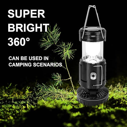 Ultra-Portable Solar&Rechargeable Camping Lantern with Fan,4 in 1 LED Power Outage Light Compact Collapsible Design for Emergency Hurricanes, Hiking, Home, Outdoor ,Survival Kit Essentials Camp Gifts