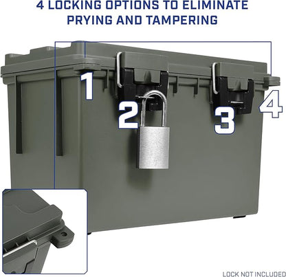 Sheffield 12774 2-Pack XL Ammo Storage Box, Stackable .50 Cal Field Boxes, Water and Dust Resistant, Lockable Storage Box with Handle, Heavy Duty Protection for Hunting Gear, Made in the USA, Green