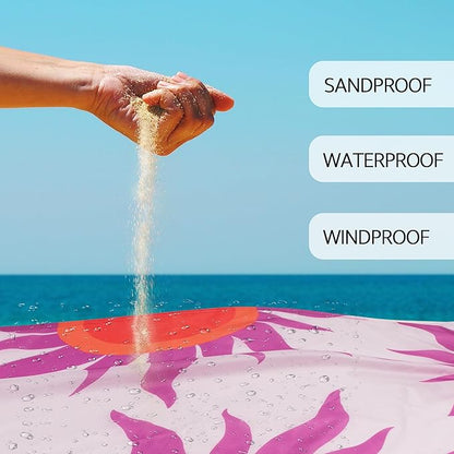Large Beach Blanket Waterproof Sandproof, 86"×78" Beach Mat Sand Free for 2-4 Adults with Stakes and Sand Pocket, Foldable Picnic Blankets for Outdoor, Camping Hiking, Vacation Essentials-Boho Sunset