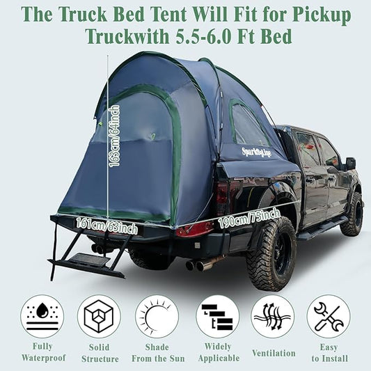 Pickup Truck Tent 5.5-6.0 Ft Truck Bed Tent 210D PU2000 Waterproof 2-Person UV50+ All-Weather Camping Gray-Green