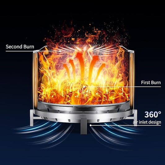 27 inch Stainless Steel Smokeless Fire Pit, Outdoor Smokeless Firepit, Wood Burning Fire Pits for Camping, Bonfire, Low Smoke Firepit for Outside (Vertical Hole)
