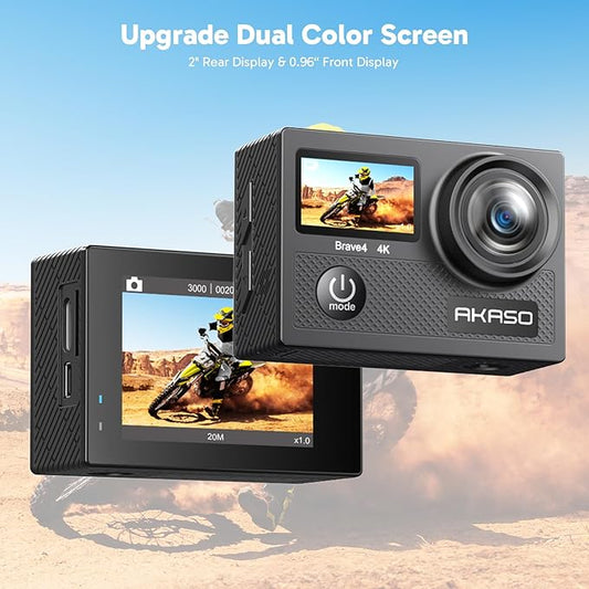 AKASO Brave 4 Action Camera 4K 30fps with 128GB MicroSDXC Card 20MP Ultra HD 131FT Waterproof Underwater Camera EIS WiFi Remote Control 5X Zoom Sport Cameras with Bicycle Accessories Kit Bundle