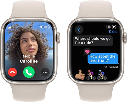 Apple Watch Series 9 [GPS + Cellular 45mm] Starlight Aluminum Case with Starlight Sport Band M/L (Renewed)