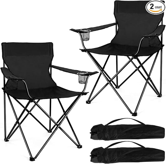 Joyfair Portable Camping Chair, Outdoor Lawn Folding Chairs for Adults, Heavy Duty Large Foldable Chairs for Beach, Fishing, Tailgating Outdoor Sport, 2 Cup Holders & Carry Bag