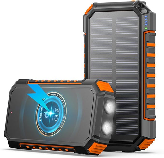 Riapow Solar Power Bank 26800mAh - Wireless Portable Charger with USB C Input/Output Fast Charge - 3.0A Solar Charger External Battery with Flashlight for Phone, Tablet and Camping Outdoors