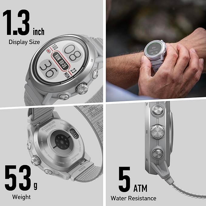 COROS APEX 2 Pro Outdoor GPS Watch, 1.3" Sapphire Titanium, 30-Day Battery Life, Dual-Freq GPS, On-Wrist Navigation, Offline Maps, Heart Rate Monitor, Track Sleep, Running, Biking, Climbing-Grey