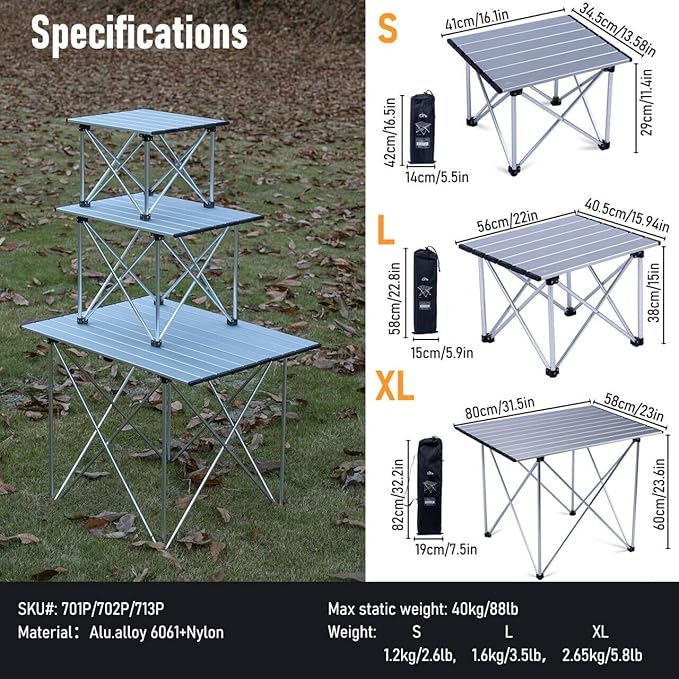 iClimb Ultralight Compact Camping Folding Table with Carry Bag (Reinforced Silver - XL)
