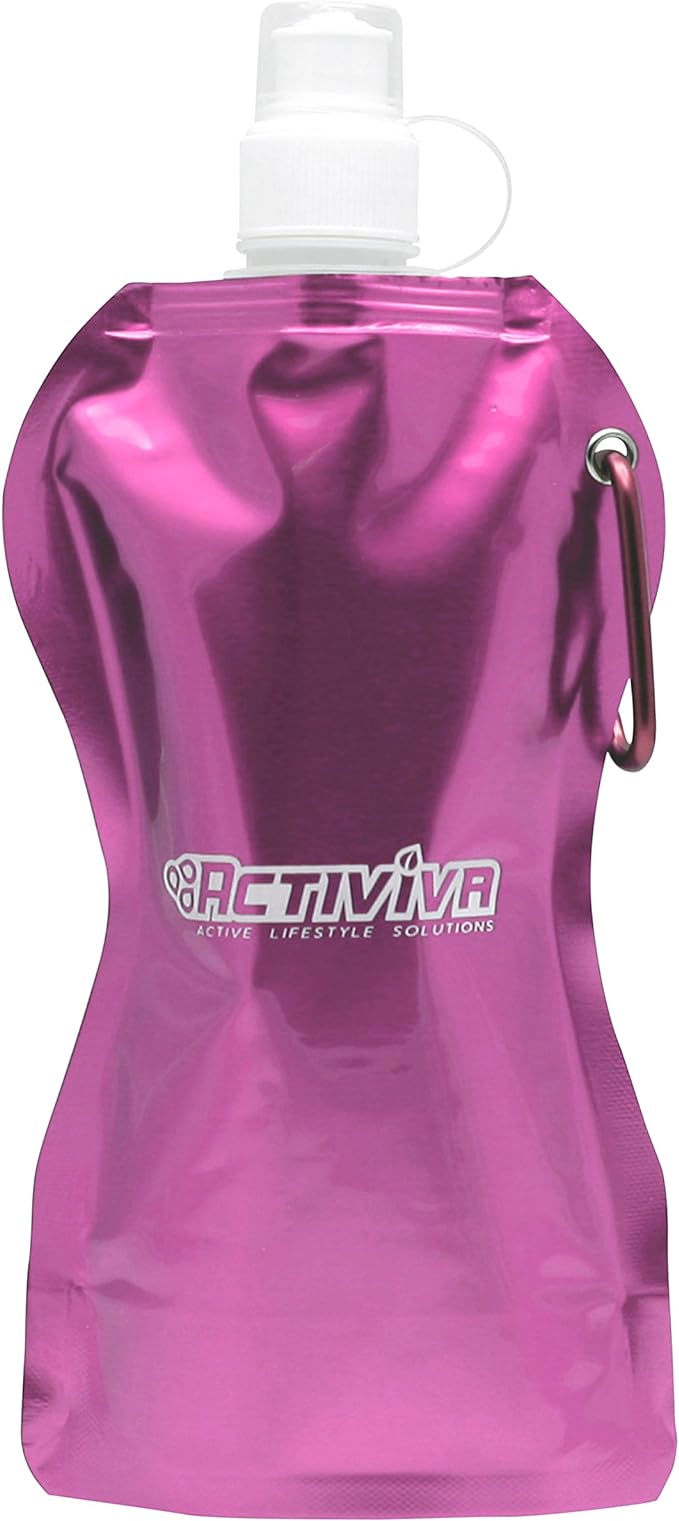 USA Merchant | Collapsible Reusable Water Bottle with Carabiner Clip Light Weight Leak Proof Foldable Drinking Water Bottle Non Toxic BPA Free - 16.9 oz 4 Pack (Pink, Purple, Red, Clear)