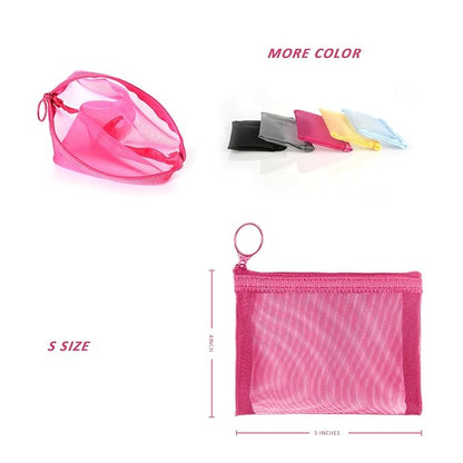 patu Mini Zipper Mesh Bags, 4" x 5", Size S / A7, 5 Pieces, Beauty Makeup Lipstick Cosmetic Accessories Organizer, Small Travel Kit Storage Pouch, Pink