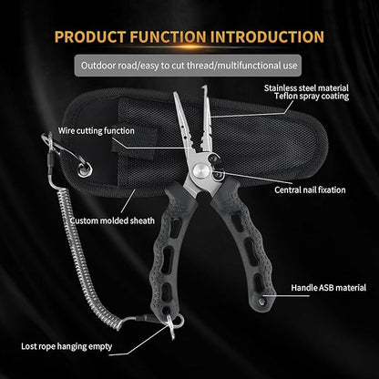 OH MY WOW Fishing Tool Kit 7 Piece Pliers, Fillet Knife, Hook Remover, Split Ring Plier, Lip Gripper, Scissors and Retractor for Saltwater and Freshwater