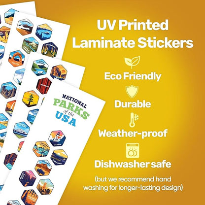 LET'S WANDER National Parks Water Bottle with 3 Lids & 63 Waterproof Stickers - 32oz Leakproof Insulated Stainless Steel with Straw - USA Hiker Gift Bottle (Blue)