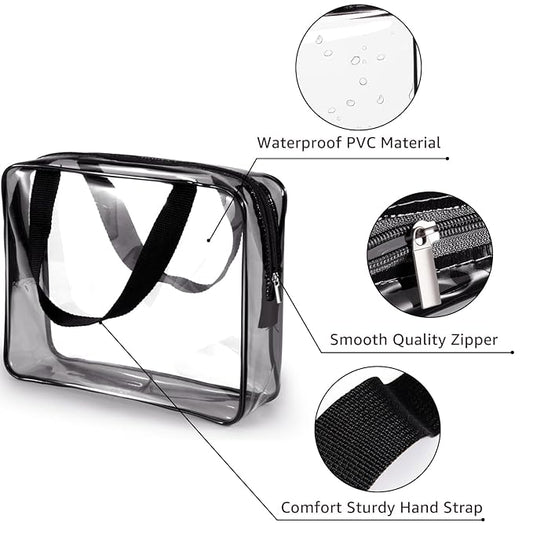 2Pcs Crystal Clear PVC Travel Toiletry Bag Kit for Women Men, Waterproof Vinyl Packing Organizer Storage Bags with Zipper Handle Straps, Cosmetic Pouch Carry on Airport Airline Compliant Bag Handbag