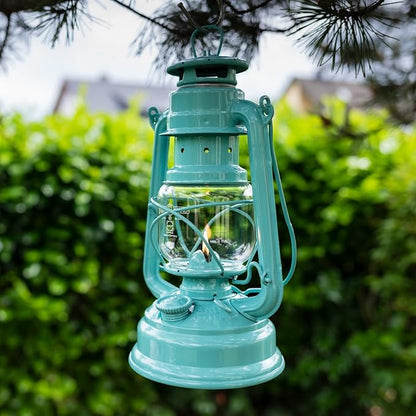 Outdoor Kerosene Fuel Lantern, German Made Weather Resistant Baby Special 276 Galvanized Hurricane Lamp for Camping or Patio, 10 Inches, Pastel Green