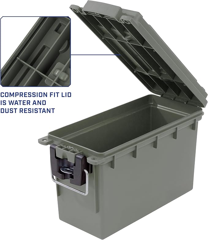 Sheffield 12757 4-Pack Ammo Storage Box, Stackable .30 Cal Field Boxes, Water and Dust Resistant, Lockable Storage Box with Handle, Secures Hunting Gear, Supplies, and Bullets, Made in the USA, Green