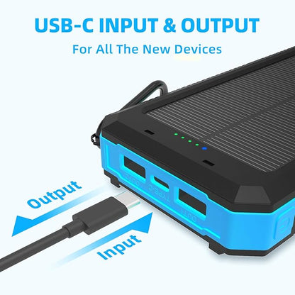Solar Charger Power Bank 20,000mAh, Portable Charger, 4 Cables 3 Ports Fast Charging External Battery Pack with USB C for Cell Phones, Solar Panel Charger with Dual Flashlight for Camping