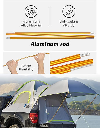 JOYTUTUS Truck Tent 6.5ft with Removable Awning, Portable Truck Bed Tent Aluminum Pole, Pickup Tent with Waterproof PU2000mm for 2 Person, Green