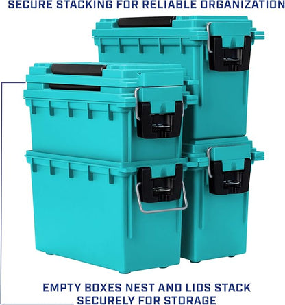 Sheffield 12633 Ammo Storage Box, Stackable .30 Cal Field Boxes, Water and Dust Resistant, Lockable Storage Box with Handle, Secures Hunting Gear, Supplies, and Bullets, Made in USA, Teal, 1-Pack