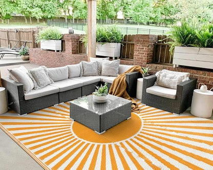 Wonnitar 9x12 Waterproof Outdoor Rug - Outdoor Plastic Straw Rug for Patio Clearance, Outside Extra Large RV Camping Carpet, Portable Deck Mat for Garden Balcony Beach (Orange, 9'x12')