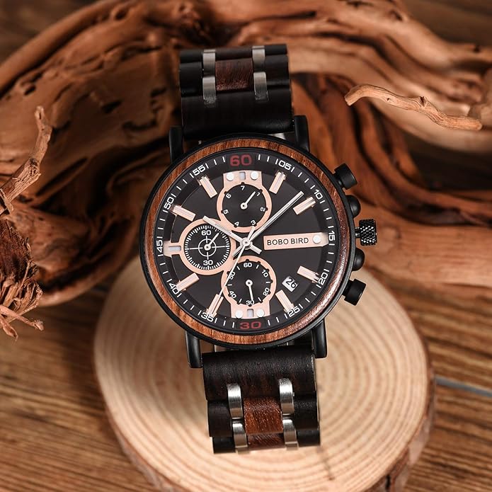 BOBO BIRD S18-1 Personalized Engraved Wood Watch Customized Wooden Watches for Husband Boyfriend Birthday Anniversary