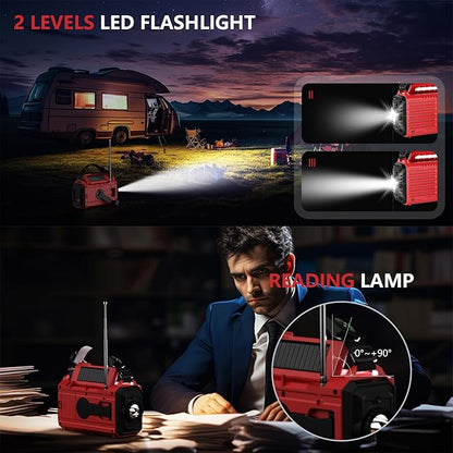 Emergency Solar Hand Crank Radio, AM/FM/SW NOAA Weather Alert Radio, Flashlight, Reading Lamp, SOS Alarm for Survival Home Outdoor Hurricane