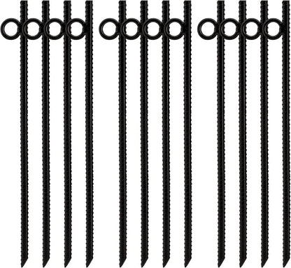 ZOOFOX 12 Pack 17 Inch Black Ground Anchor, Heavy Duty Steel Rebar Stakes with Loop, Reusable Tent Stakes for Outdoor Camping